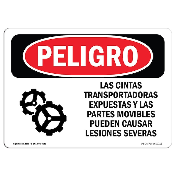 OSHA, Exposed Conveyors And Moving Parts Spanish, 14in X 10in Rigid Plastic, OS-DS-P-1014-LS-1216